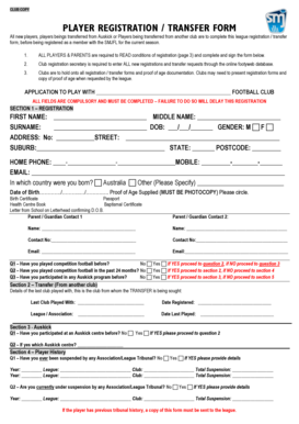 Player Registration Transfer Form