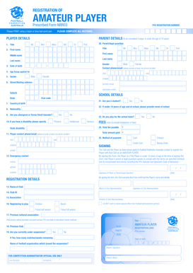 Amateur Player Registration Form NRR03