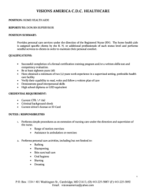 Home Health Aide Job Description