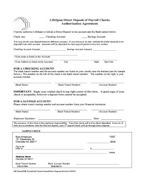 LifeSpan Direct Deposit Authorization Agreement