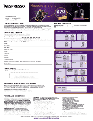 Nespresso Club Machine Purchase Gift Card Application