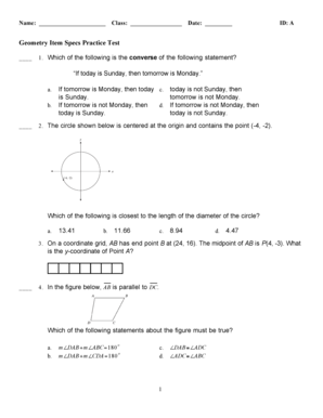 Geometry Item Specs Practice Test