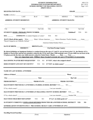 Okaloosa County Student Registration Form