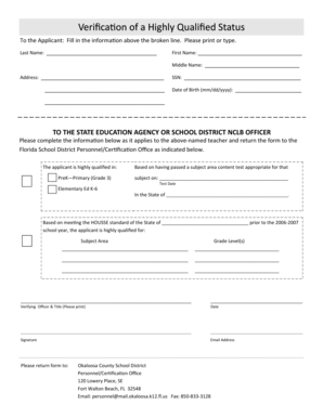 Verification of Highly Qualified Status