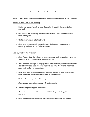 Vocabulary Review Homework Assignment