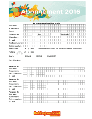 Bobbejaanland Bezoekersregistratieformulier
