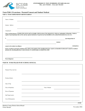 Student Excursion Parental Consent and Medical Form