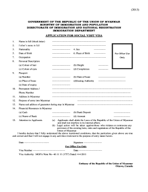 Myanmar Social Visit Visa Application