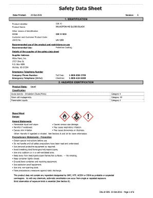 Solubility table - Safety Data Sheet Date Printed: 22Oct2015 Version: 1