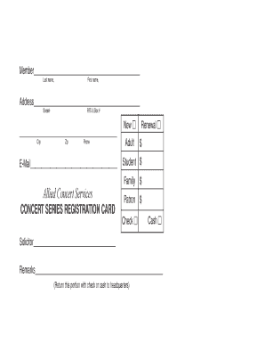 Concert Series Registration Card