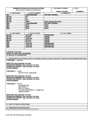 US Department of Defense Transportation Data Form