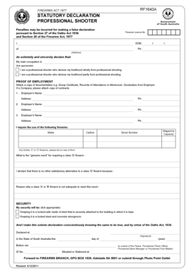 Stat dec form nsw - Firearms - Professional shooter statutory declaration RF1643a