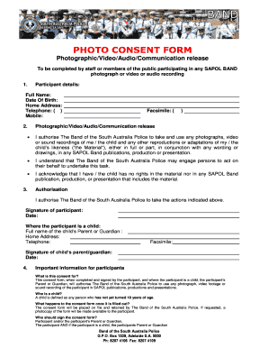 Fillable Online Band Photo Consent Form South Australia Police Fax Email Print Pdffiller