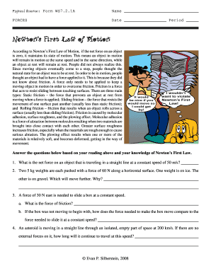 Physics Worksheet: Newton's First Law