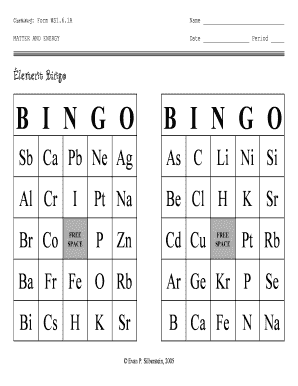 Element Bingo Worksheet