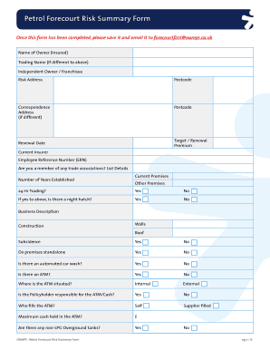 Petrol Forecourt Risk Summary Form