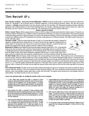 Chemistry Test Review Form TR3-9A