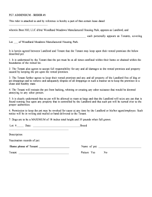Pet Addendum to Lease Agreement