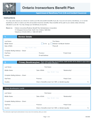 Ontario Ironworkers Benefit Plan Appointment of Beneficiary Form