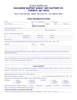Child Information Form for Therapy