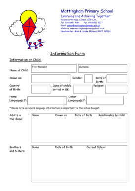 UK School Child Information Form