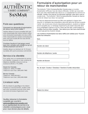 Formulaire d’autorisation pour un retour de marchandise