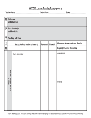 OPTIONS Lesson Planning Form (Page 1 of 2)