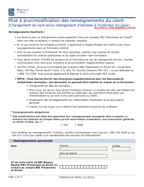 Formulaire de mise à jour des renseignements du client RBC Placements en Direct