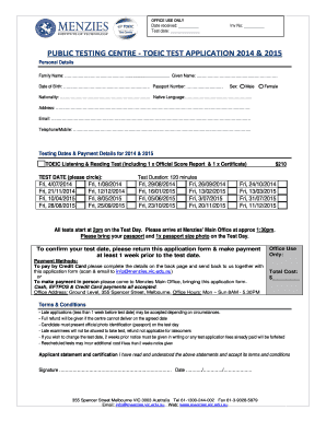TOEIC Test Application Form