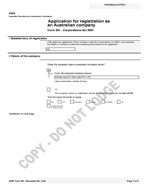 Australian Company Registration Form 201