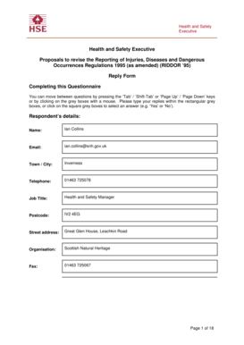 RIDDOR 1995 Revised Regulations Feedback Form