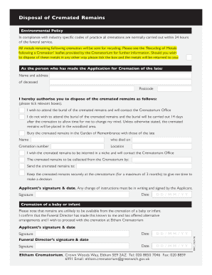 Cremated Remains Disposal Authorization