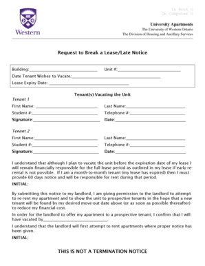 University Lease Break Request