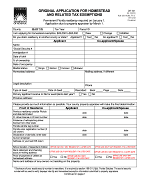 Florida Homestead Exemption Application DR-501