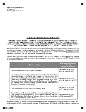 FORMULARIO DE RECLAMACIN - PNC Bank Overdraft Settlement