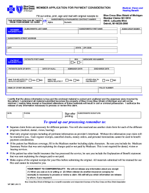 Blue Cross Blue Shield of Michigan Member Application for Payment Consideration