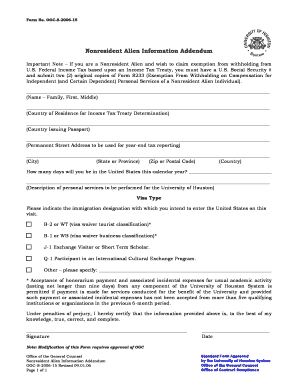 Nonresident Alien Information Addendum
