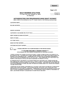 Authorization for Prearranged Bank Draft Payment