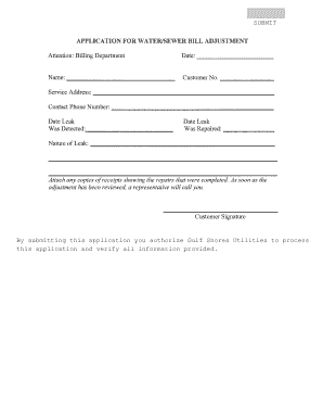 Water/Sewer Bill Adjustment Application