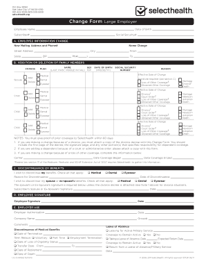 SelectHealth Large Employer Change Form