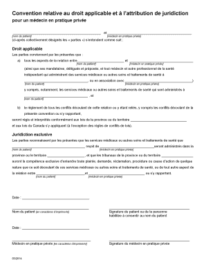 Convention relative au droit applicable et à l’attribution de juridiction pour un médecin en pratique privée