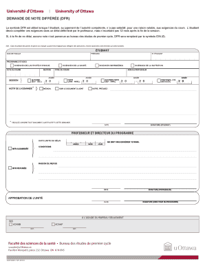 Demande de note différée (DFR)