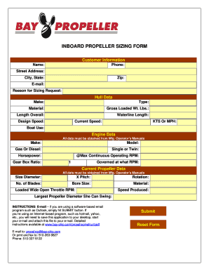 Inboard Propeller Sizing Form