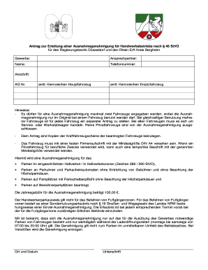 Antrag zur Erteilung einer Ausnahmegenehmigung für Handwerksbetriebe