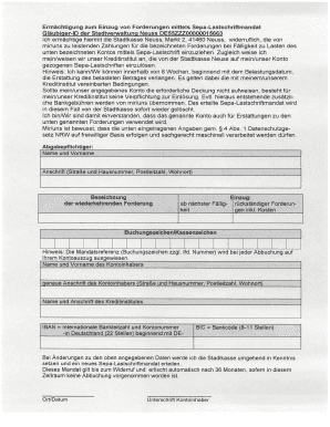 Sepa-Lastschriftmandat fur Zahlungen an die Stadtkasse Neuss