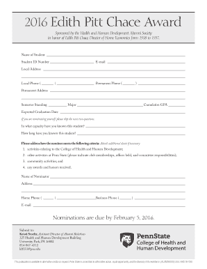 2016 Edith Pitt Chace Award - The College of Health and Human