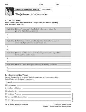 Jefferson Administration Guided Reading and Review