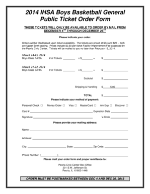 IHSA Boys Basketball Ticket Order Form