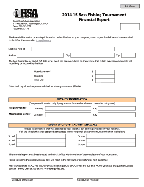 B2014b-15 Bass Fishing Tournament Financial Report - Illinois High bb