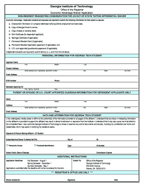 Georgia Tech Economic Advantage Waiver Application